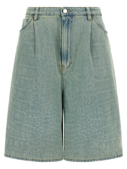 NUDE Blue Cotton Bermuda Shorts
