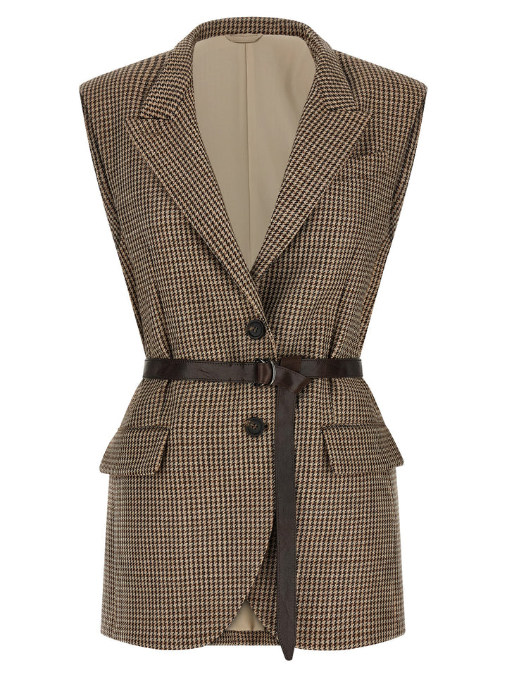 Brunello Cucinelli Beige Virgin Wool Sleeveless Jacket