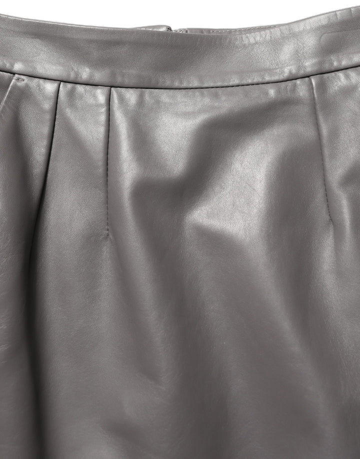 Dolce & Gabbana Gray Leather High Waist Pencil Cut Midi Skirt