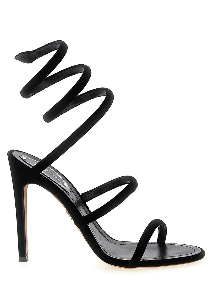 RENE CAOVILLA Black Textile Stiletto Heel Sandals