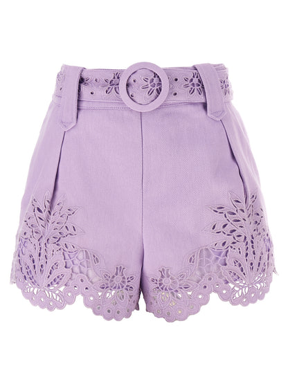 FARM RIO Purple Linen Bermuda Shorts