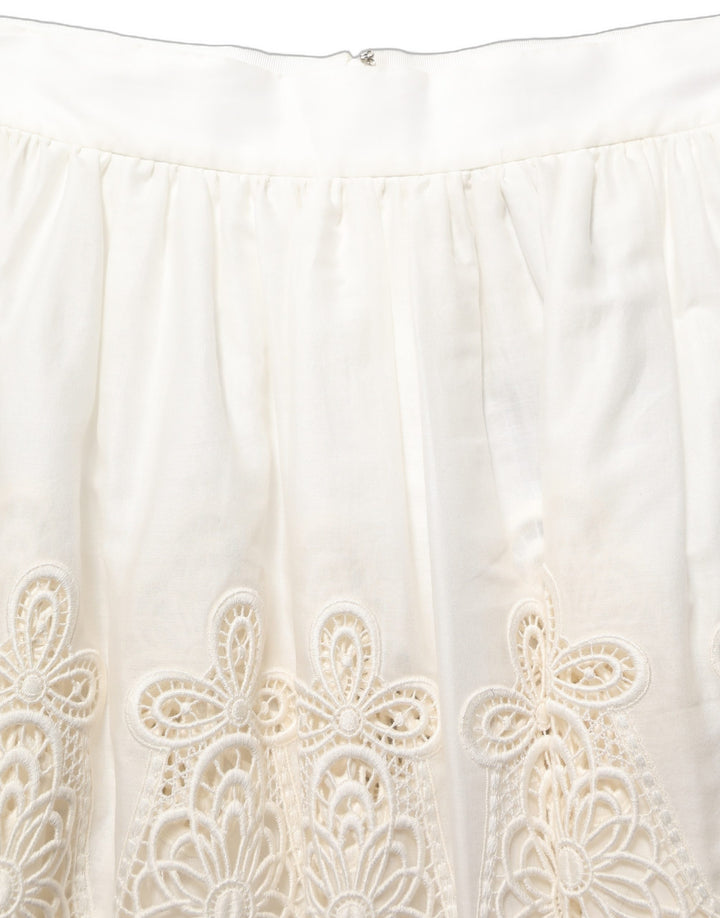 Dolce & Gabbana White Floral Embroidered A-line Mini Skirt