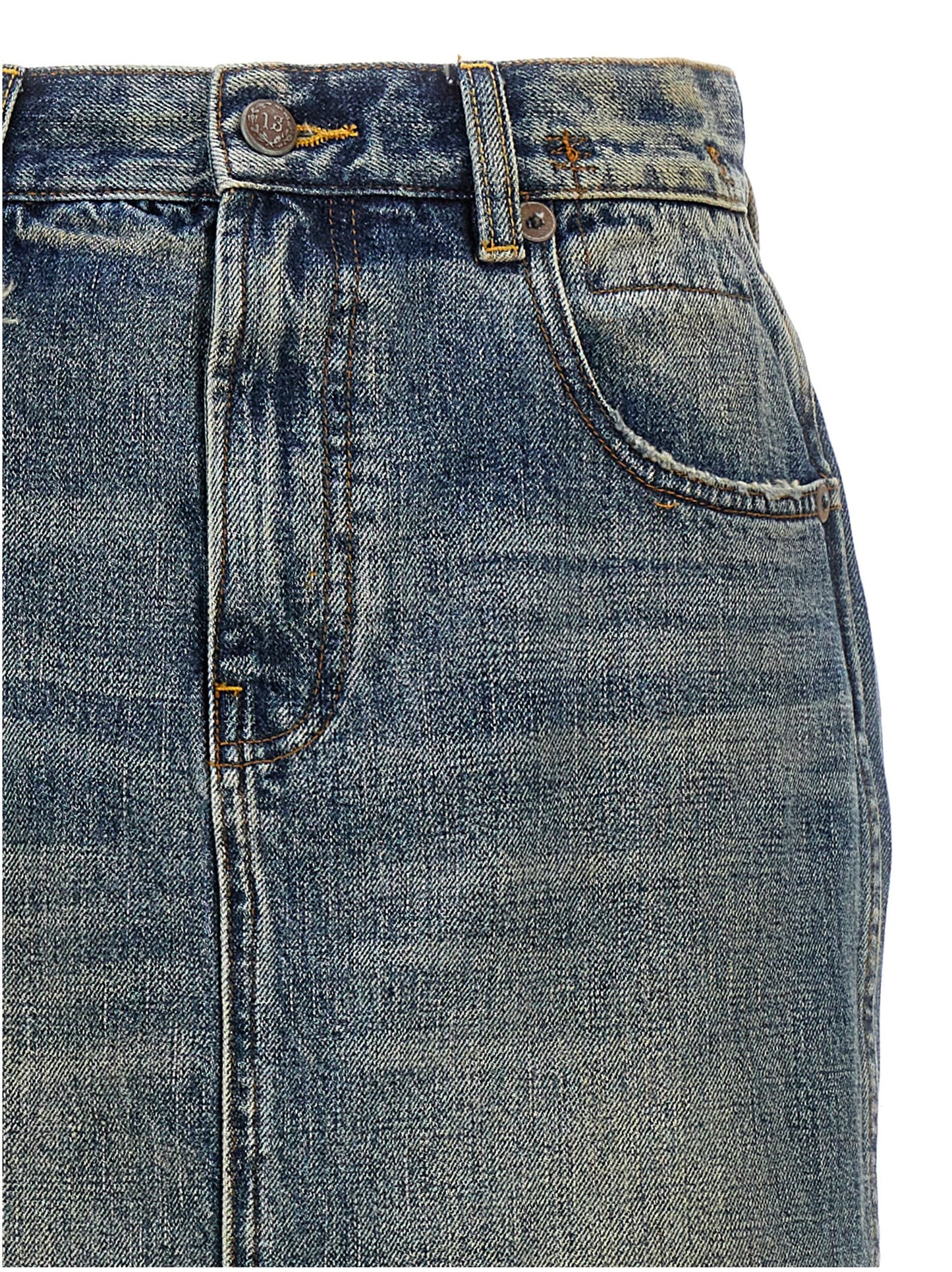 R13 Blue Cotton Mini Skirt