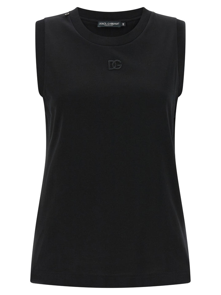 Dolce & Gabbana Black Cotton Sleeveles T-Shirt
