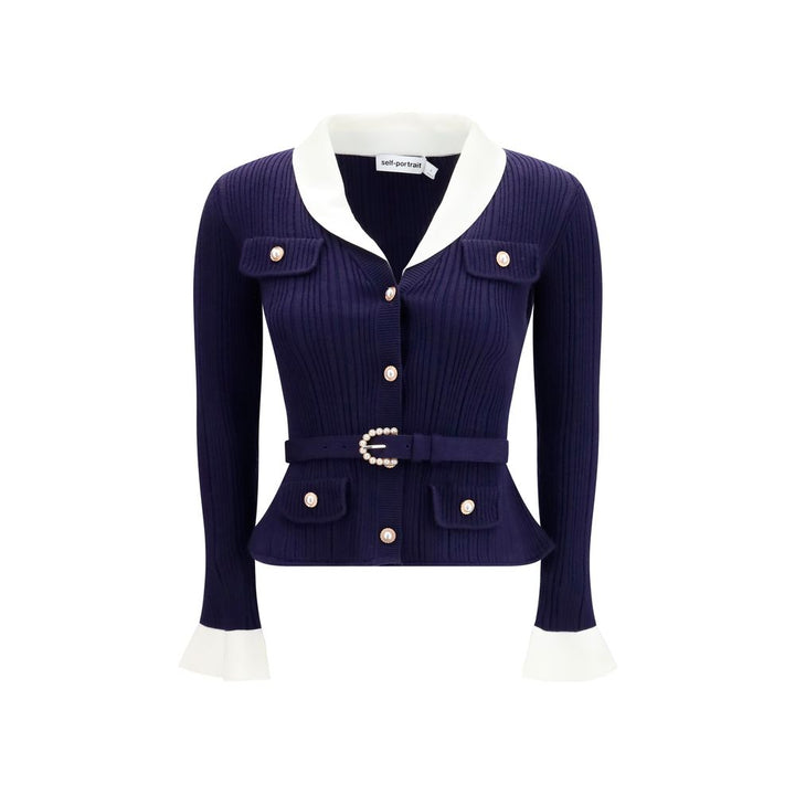 Self-Portrait Blue Polyamide Cardigan