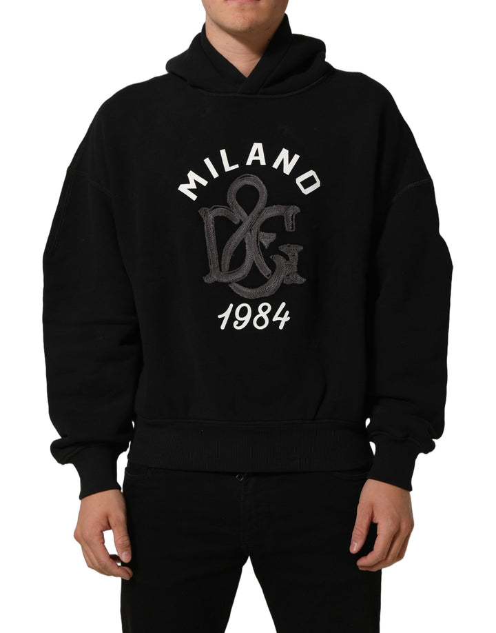 Dolce & Gabbana Black Cotton Milano1984 Print Hoodie Sweater