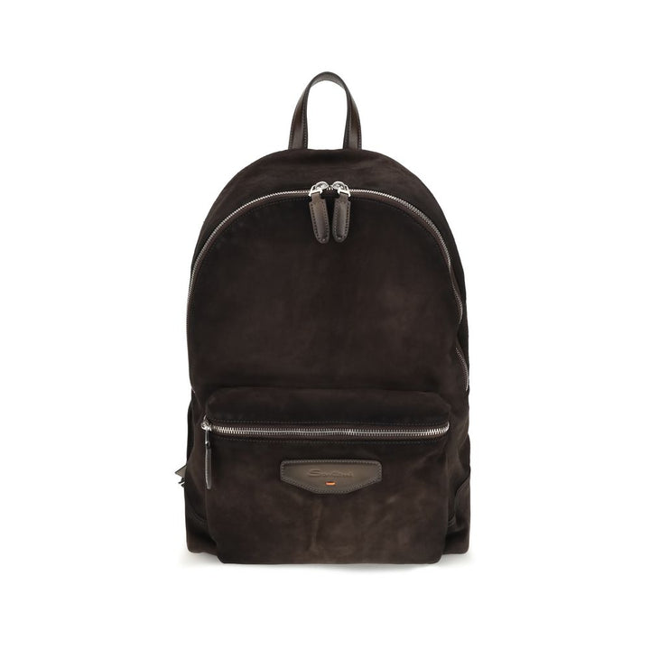 Santoni Brown Calf Leather Bos Taurus Backpack