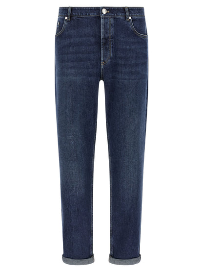 Brunello Cucinelli Blue Cotton Straight-Leg Jeans