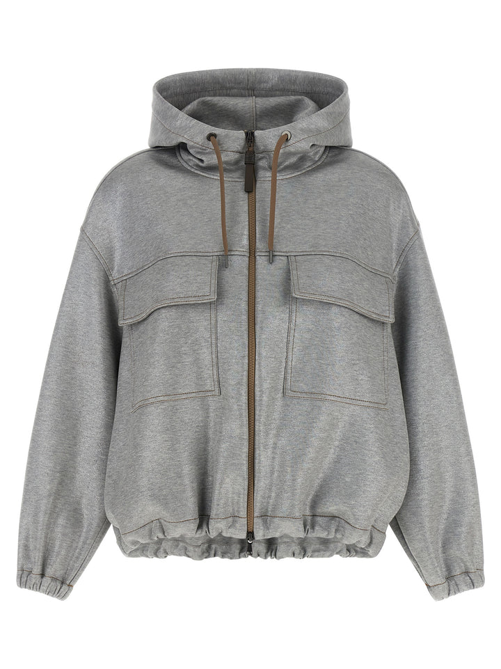 Brunello Cucinelli Silver Cotton Bomber