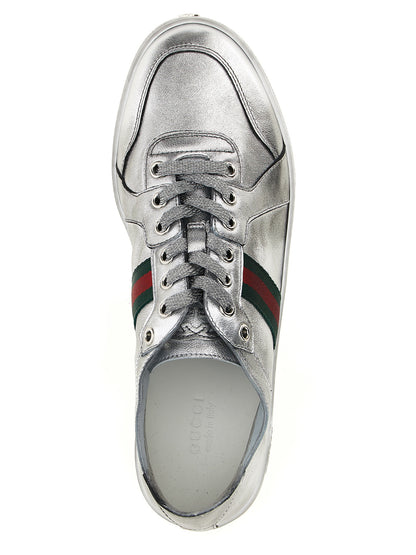 Gucci Silver Lamb Leather Athletic Sneakers