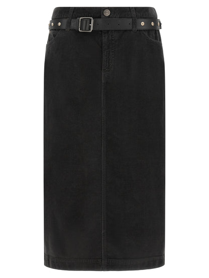 PINKO Black Cotton Midi Skirt