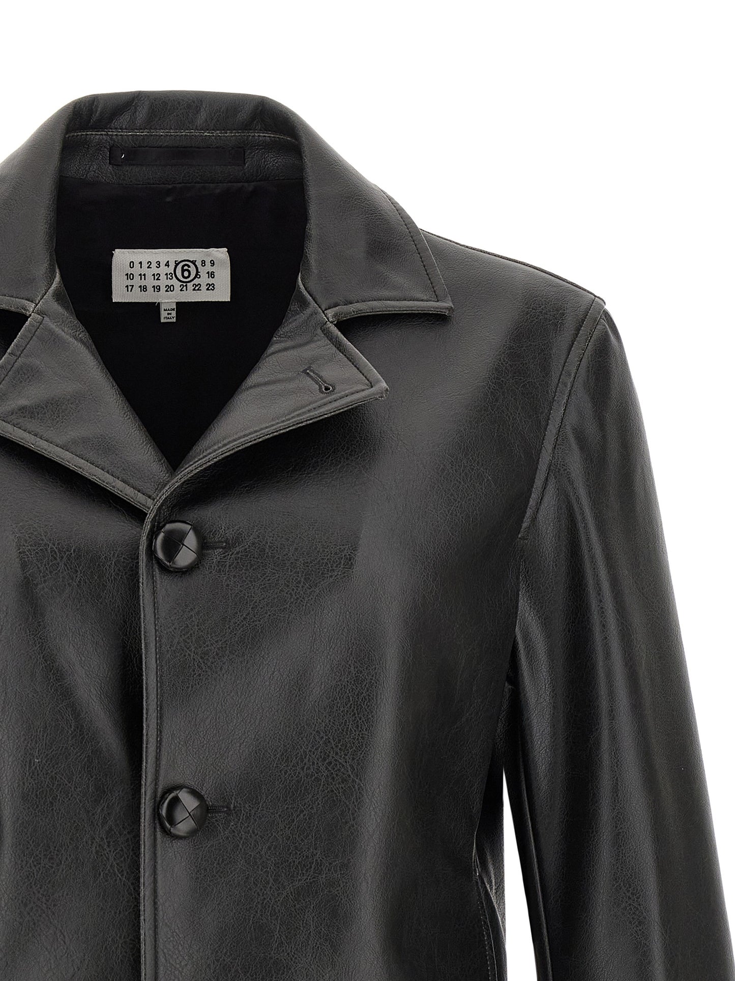 MM6 Maison Margiela Black Polyester Leather Jacket