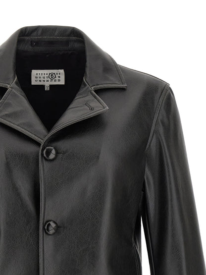 MM6 Maison Margiela Black Polyester Leather Jacket