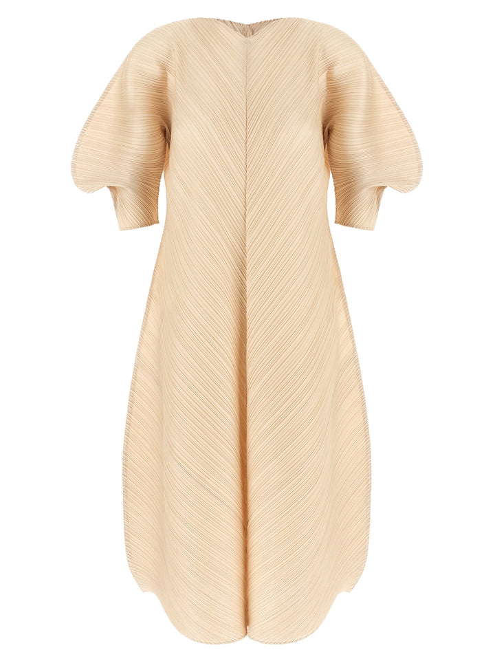 PLEATS PLEASE ISSEY MIYAKE Beige Polyester Midi Dress
