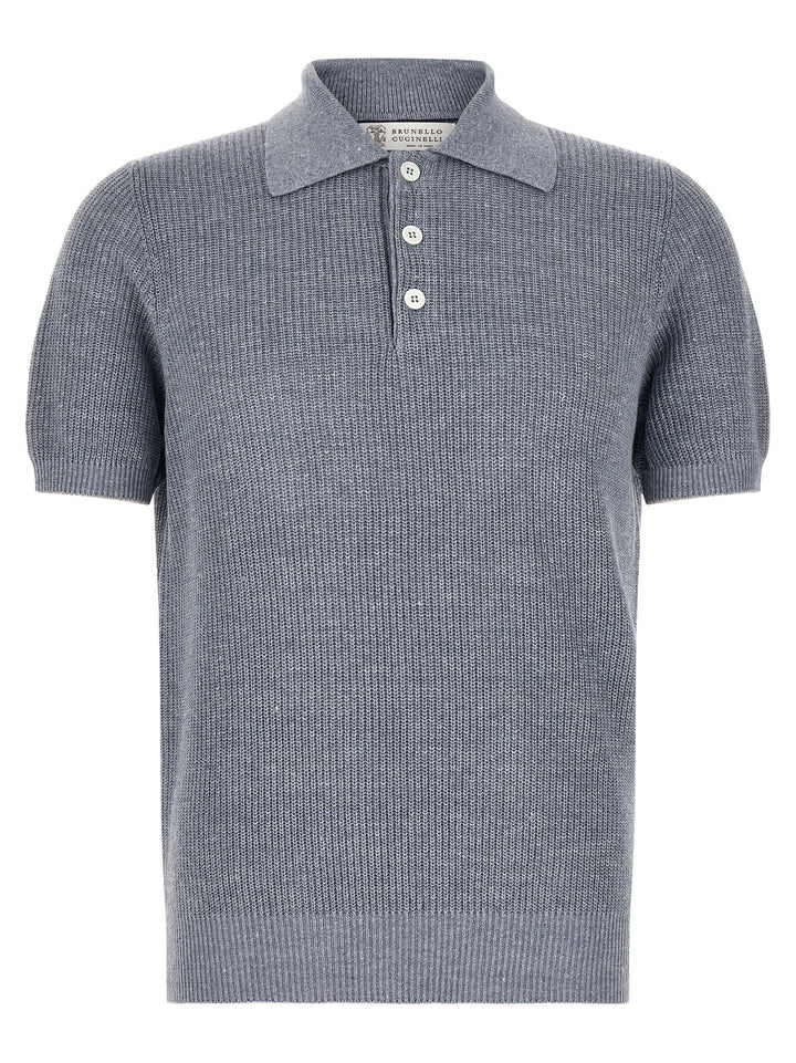 Brunello Cucinelli Blue Linen Polo Shirt