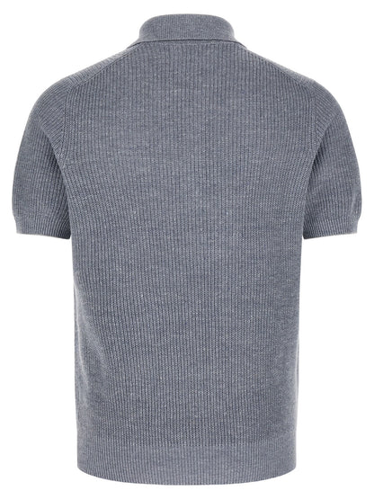 Brunello Cucinelli Blue Linen Polo Shirt