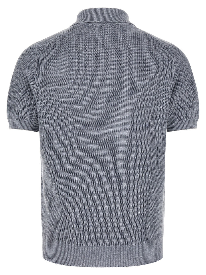 Brunello Cucinelli Blue Linen Polo Shirt