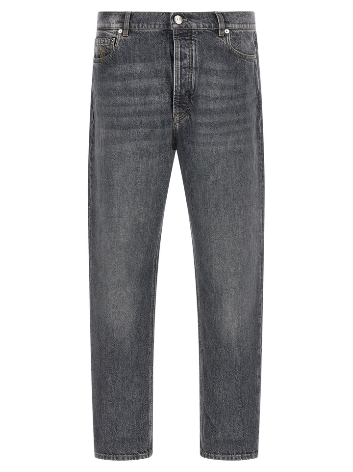 Brunello Cucinelli Gray Cotton Straight-Leg Jeans