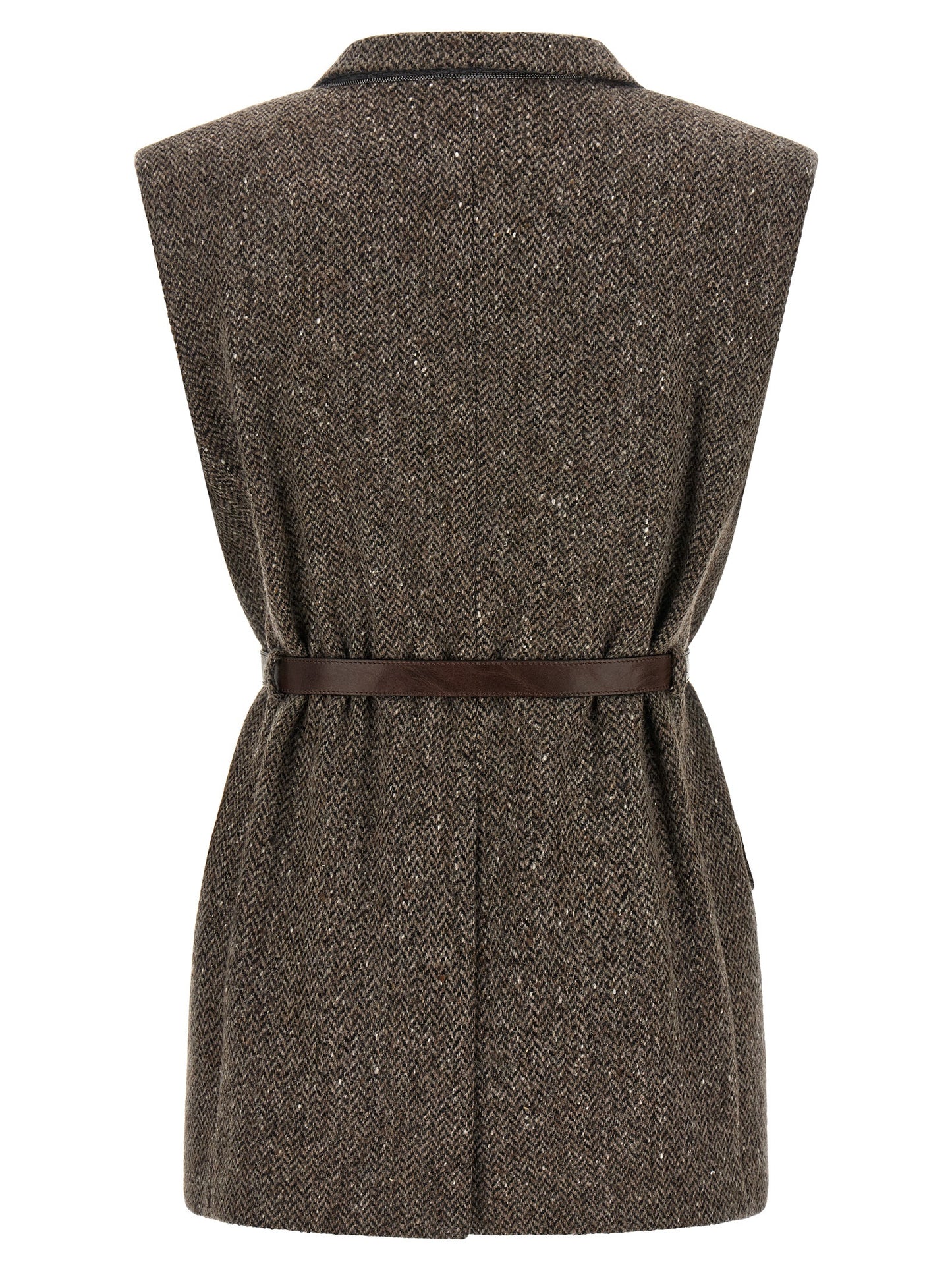 Brunello Cucinelli Brown Virgin Wool Sleeveless Jacket