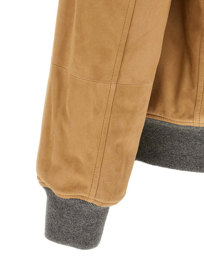 Brunello Cucinelli Beige Lamb Leather Leather Jacket