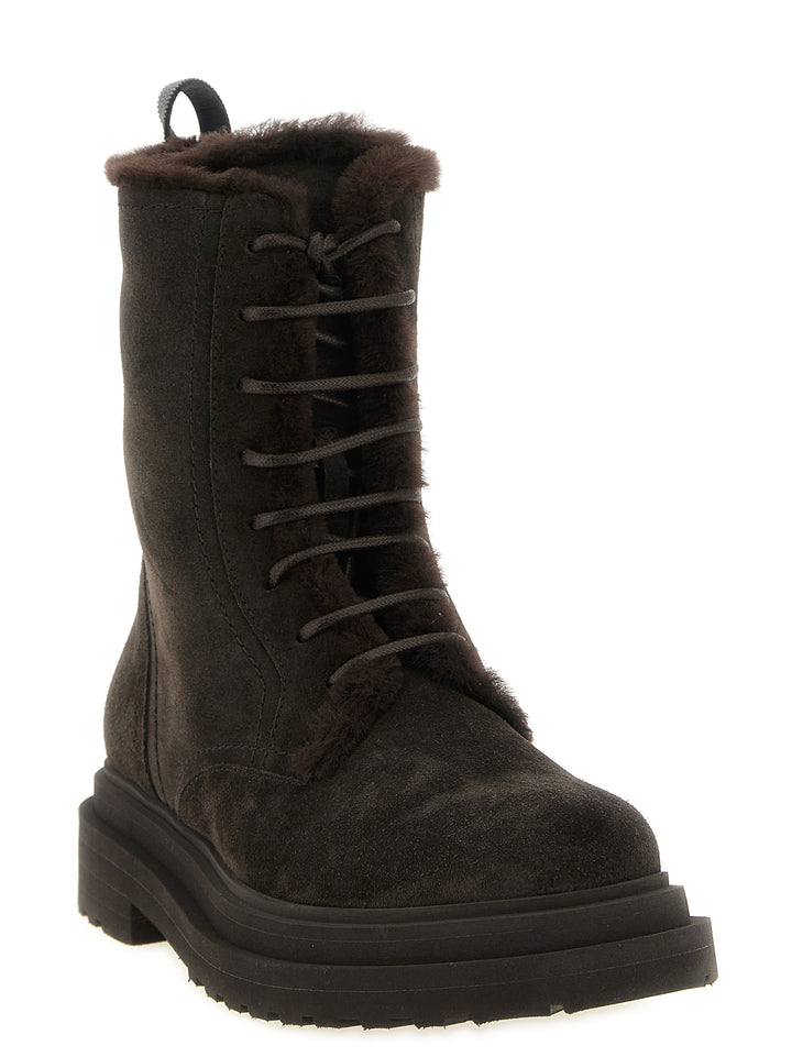 Brunello Cucinelli Brown Calfskin Lace-Up Boots