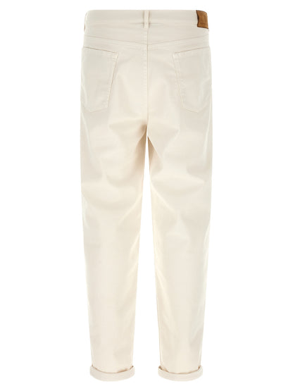 Brunello Cucinelli White Cotton Relaxed Fit Jeans