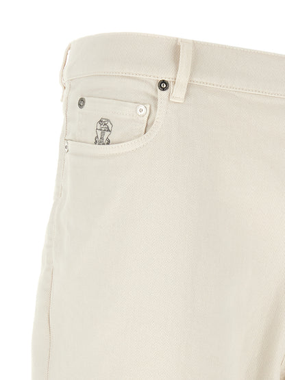 Brunello Cucinelli White Cotton Relaxed Fit Jeans