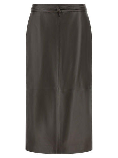 Alberta Ferretti Brown Lamb Leather Midi Skirt