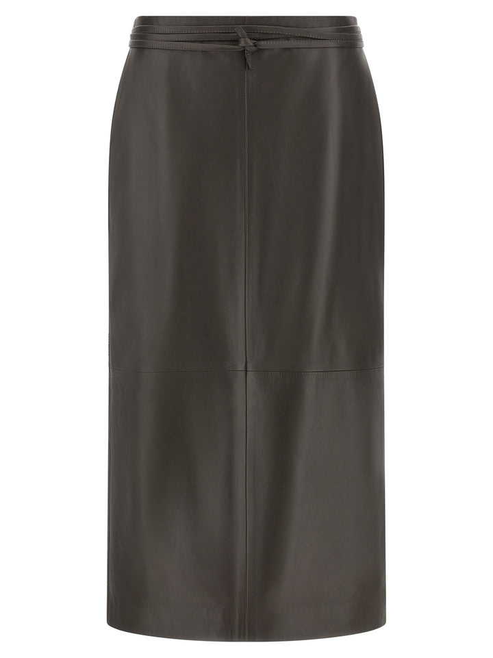 Alberta Ferretti Brown Lamb Leather Midi Skirt