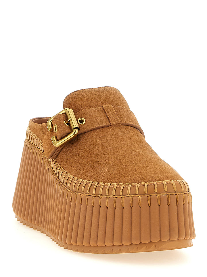 Chloé Beige Calfskin Wedge Sandals
