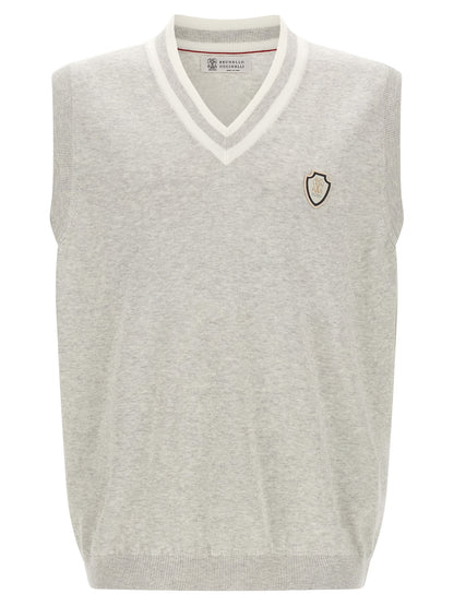 Brunello Cucinelli Gray Cotton Sleeveles Sweater