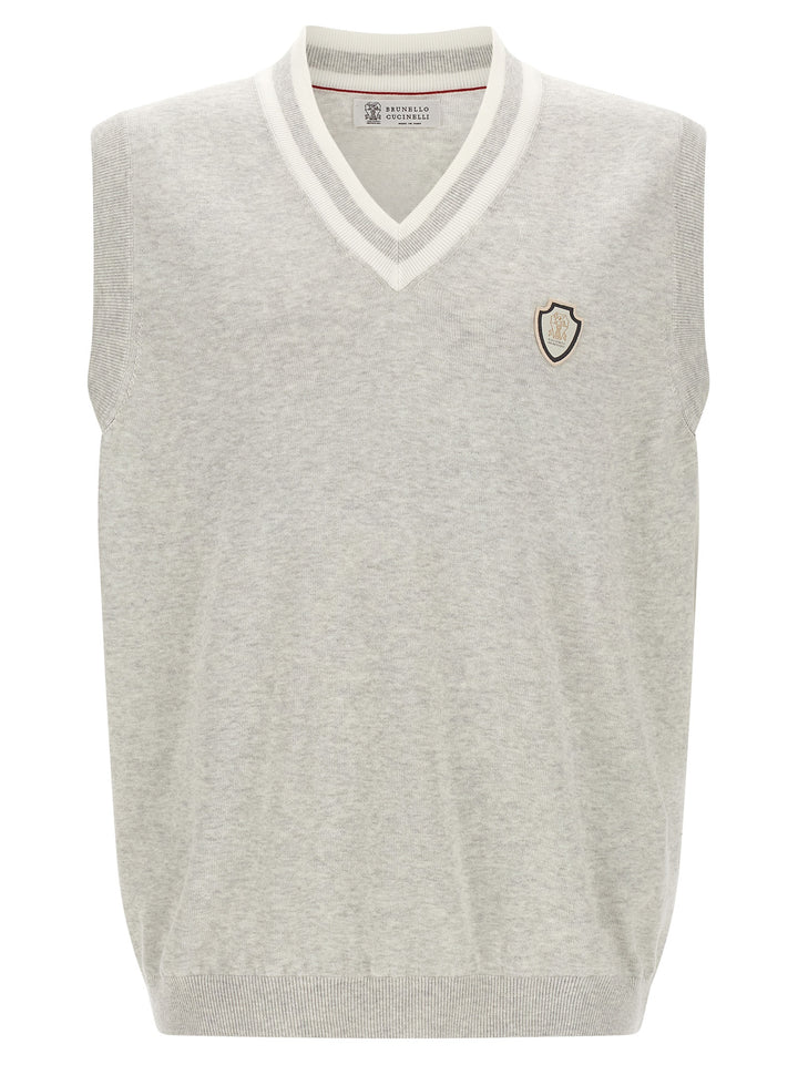 Brunello Cucinelli Gray Cotton Sleeveles Sweater
