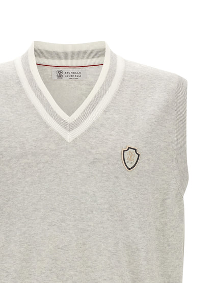 Brunello Cucinelli Gray Cotton Sleeveles Sweater