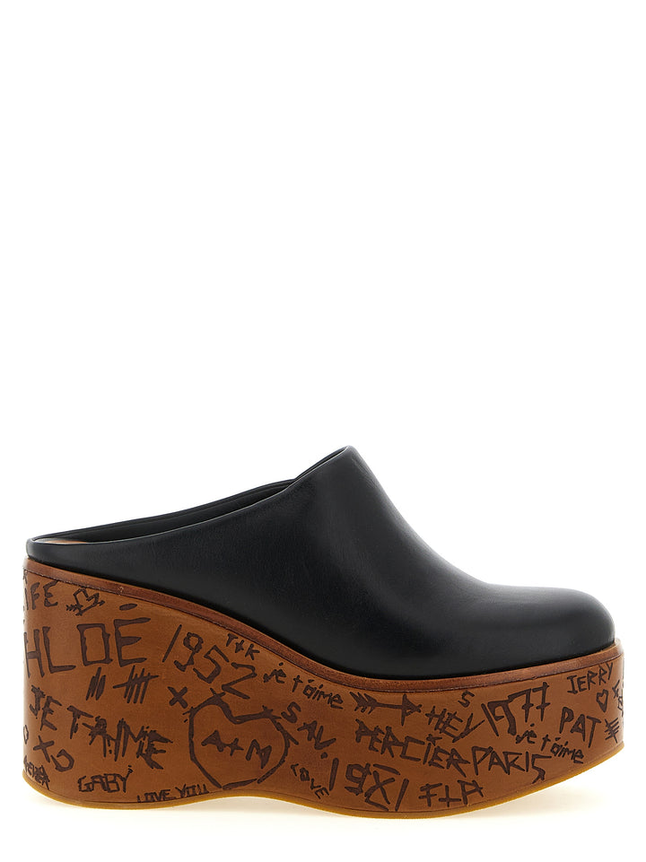 Chloé Black Calfskin Wedge Sandals