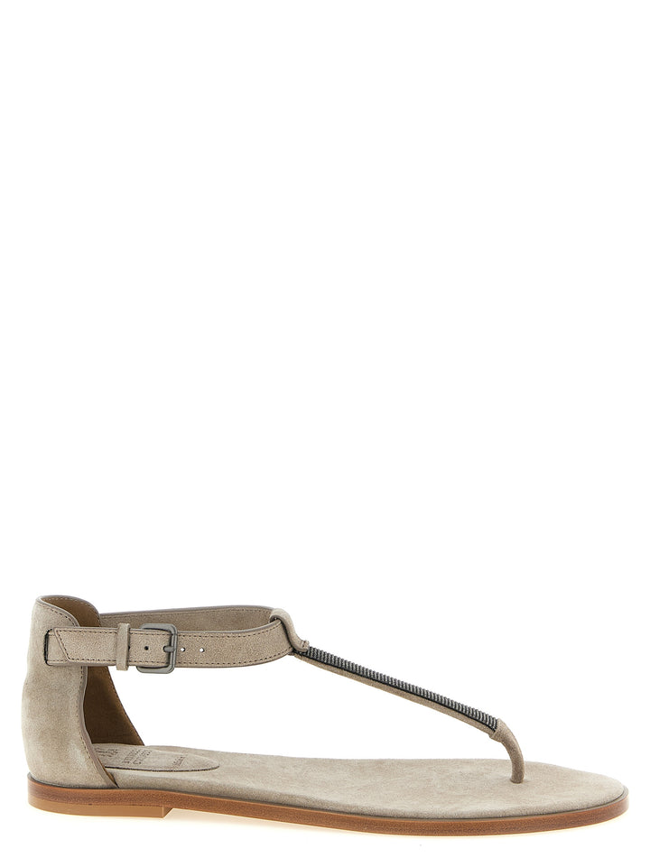 Brunello Cucinelli Beige Calfskin Flat Sandals
