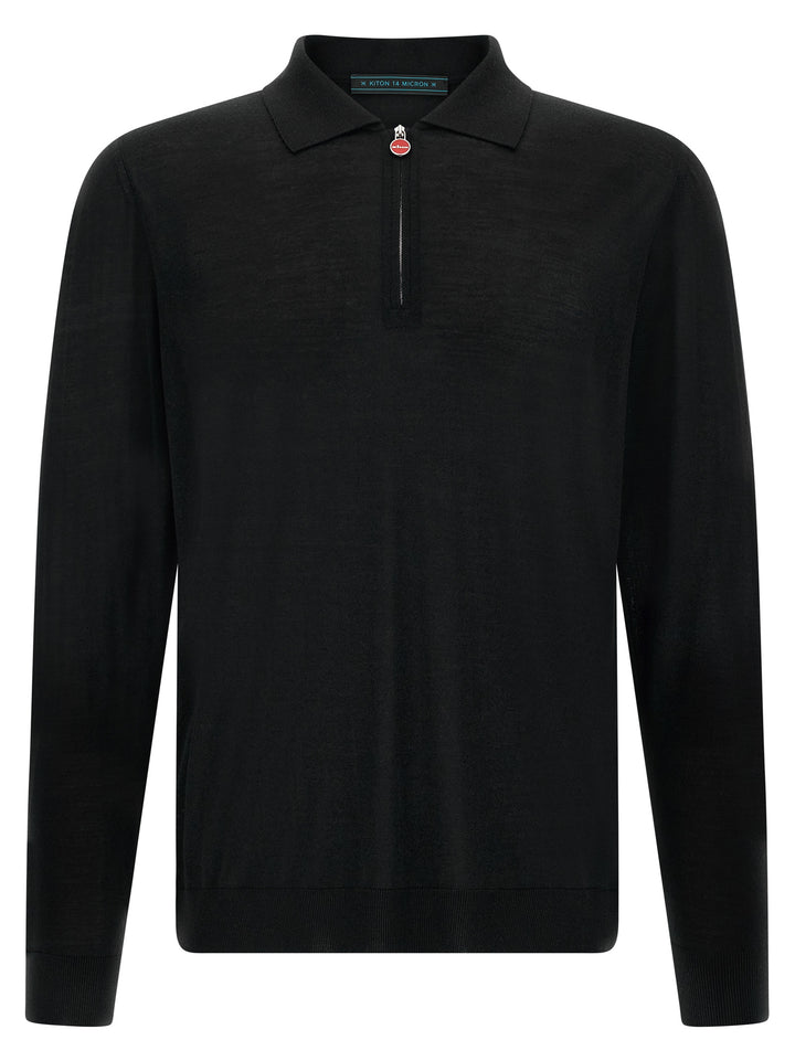 Kiton Black Wool Polo Shirt