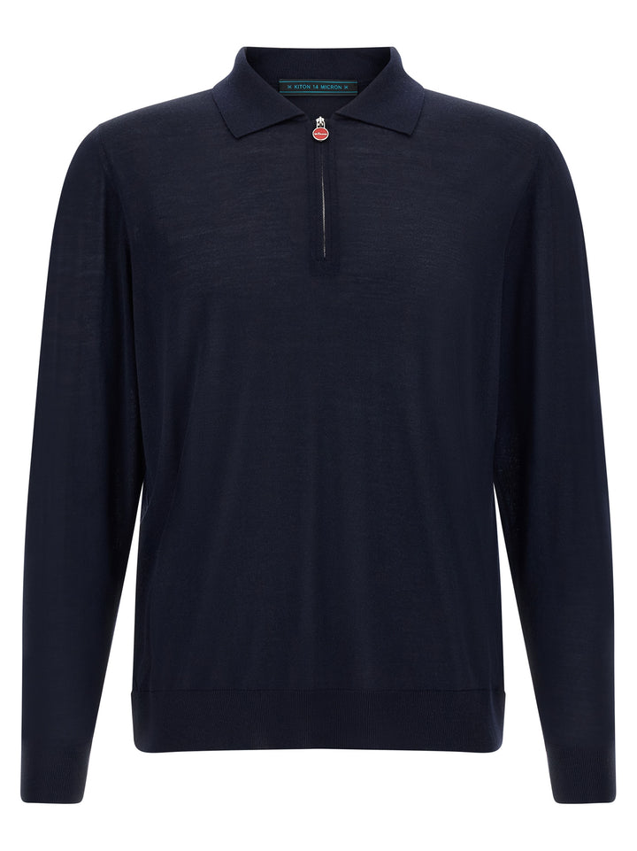 Kiton Blue Wool Polo Shirt
