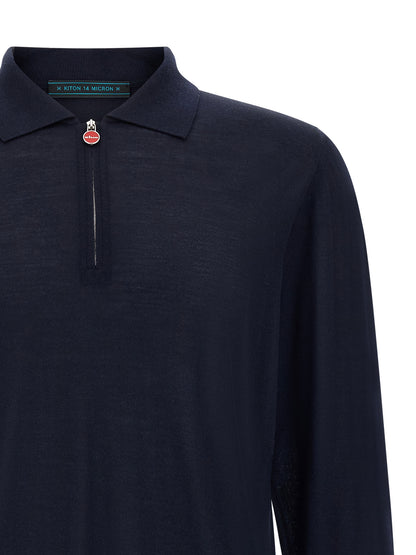 Kiton Blue Wool Polo Shirt