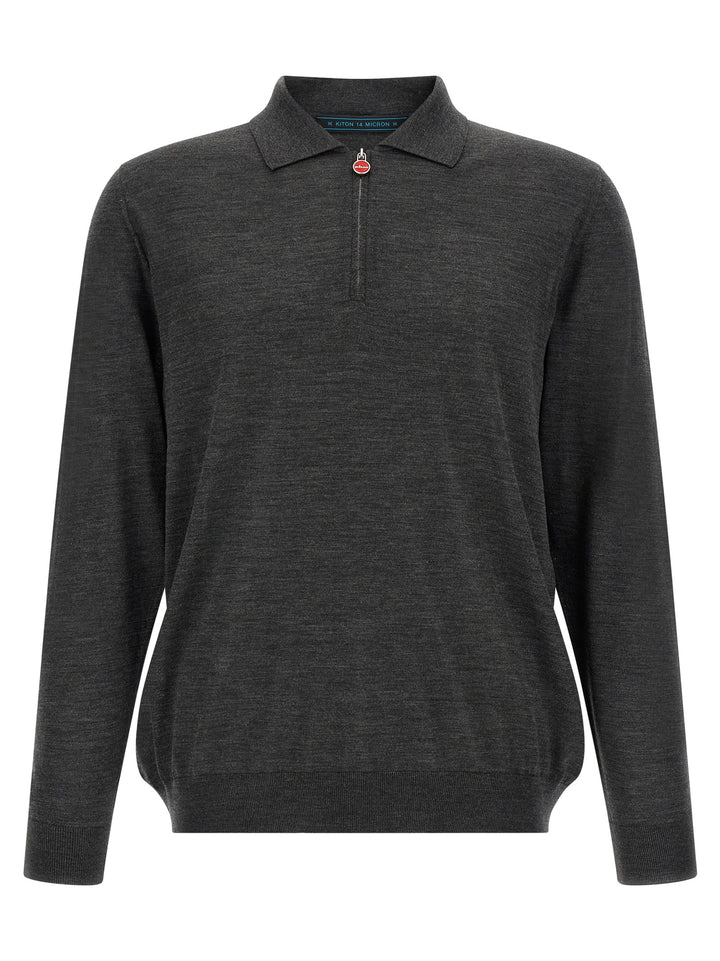 Kiton Gray Wool Polo Shirt