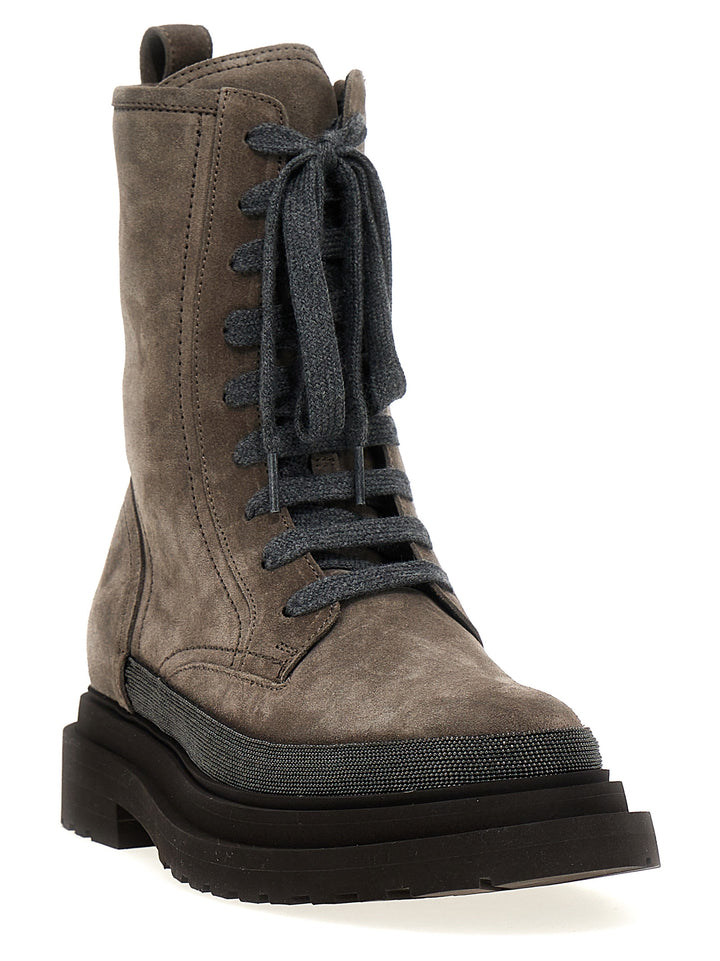 Brunello Cucinelli Gray Leather Ankle Boots