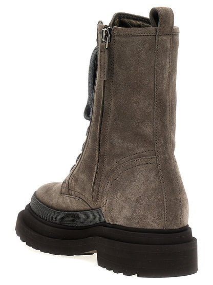 Brunello Cucinelli Gray Leather Ankle Boots