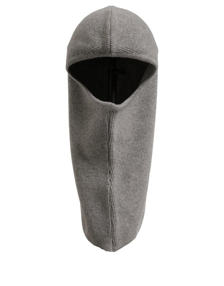 Dolce & Gabbana Men Grey Wool Ribbed Knit Balaclava Wrap One Size Hat