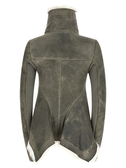 Rick Owens Gray Lamb Fur Leather Jacket