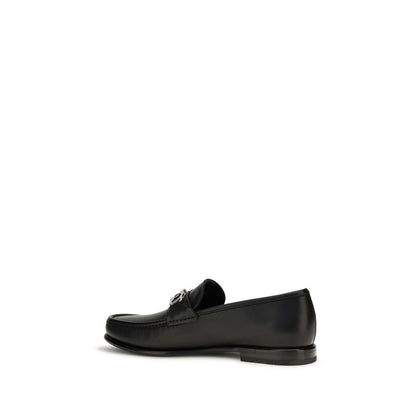 Ferragamo Black Calf Leather Bos Taurus Slip-On Loafers