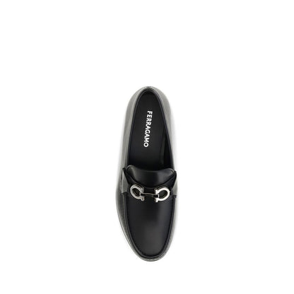 Ferragamo Black Calf Leather Bos Taurus Slip-On Loafers