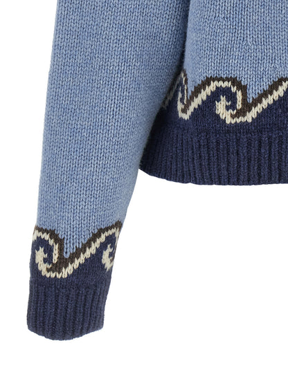 Alanui Blue Virgin Wool Cardigan