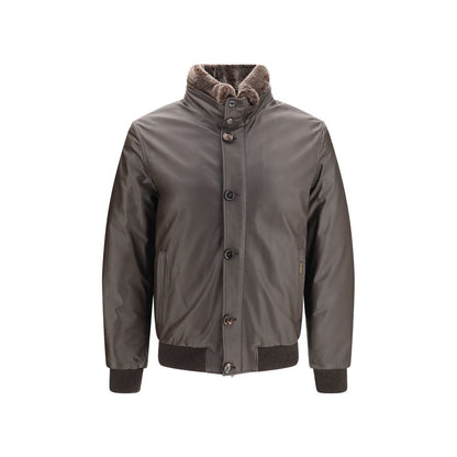 MooRER Brown Leather Full-Length Jacket