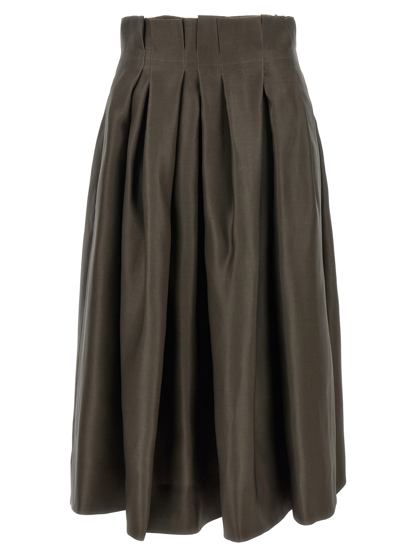 Khaite Brown Silk Midi Skirt