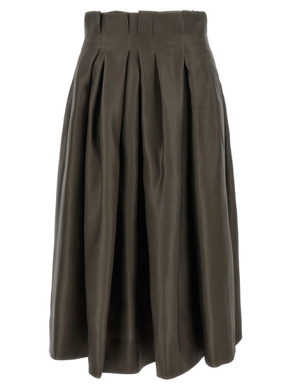 Khaite Brown Silk Midi Skirt
