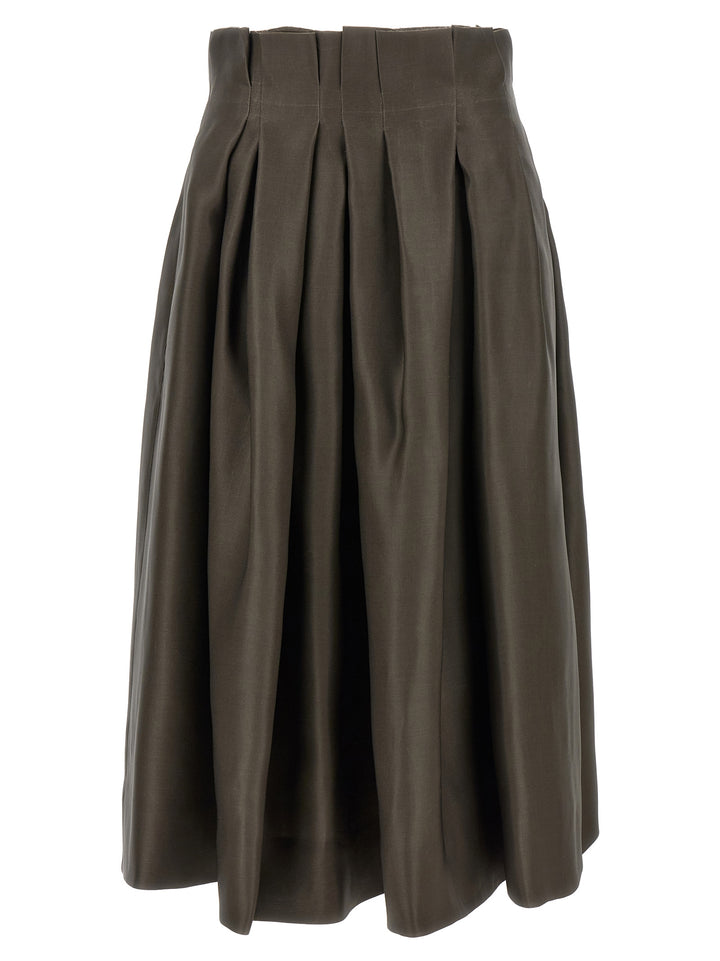 Khaite Brown Silk Midi Skirt